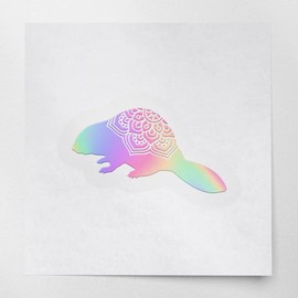 Decal Stickers of Beaver Mandalas Flowers (Hologram) (Set of 2) Premium Waterproof Vinyl Decal Stickers for Laptop Phone Accessory Helmet Car Window Mug Tuber Cup Door - BICVER1f40422HOW19Y24