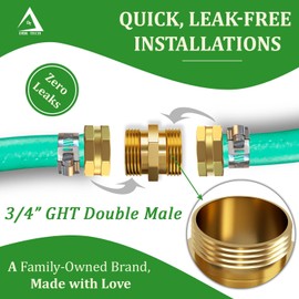 DBR Tech Double Male Garden Hose Adapter (Premium Brass for Superior Durability), Male to Male Fittings, GHT 3/4 Inch Brass Connector, Rust-Resistant Finish, Zero Leaks, Dual Male 2-Pack