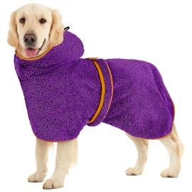 Bienbee Soft Dog Bathrobe，Super Absorbent & Quick-Drying Dog Robe with Hood, Cozy Drying Coat for After Bath, Purple L