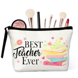 DPKOW Best Teacher Ever Makeup Bag Thank You Teacher Gifts for Women, Travel Cosmetic Bag Nursery Teachers Teaching Assistant Presents for Women Ladies Gifts