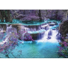 Ulmer Puzzleschmiede - Secret Place Puzzle - Classic 500 Piece Puzzle - Puzzle Motif of a Night Waterfall with Mystical Bright Colours in a Hidden Place in Asia