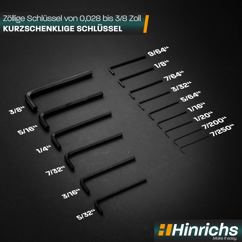 Hinrichs 30 Piece Hex Key Set Inch and Metric -