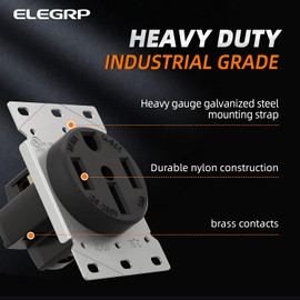 ELEGRP 50 Amps 125/250V Range Oven Stove Receptacle, Flush Mounting Power Outlet, NEMA 14-50R, Straight Blade Heavy Duty Range Receptacle, Grounding, 3 Pole 4 Wire, UL Listed, 1 Pack