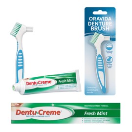 Oravida Denture Cleaning Kit – Denture Brush Bundled with Dentu Creme 75ml Fresh Mint Cleansing Paste – Complete Daily Denture Care Bundle – Removes Stains, Plaque & Food Particles