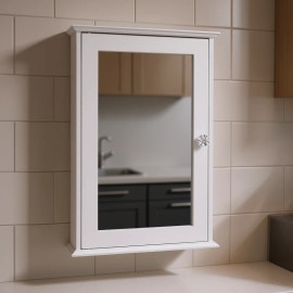 Wall Mounted Storage Cabinet White 8-9.9in H 4-7.9in D With Mirror Door For Bathroom Or Kitchen CupboardColor: White