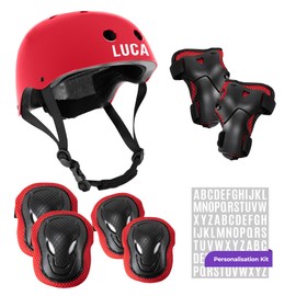 Niftii Kids Helmet with Pads and Personalisation Kit - Adjustable Multi-Sport Complete Safety Gear for Cycling, Skateboarding & Scooting, Ideal for Boys & Girls Ages 3-15, Red Bike Helmet Set