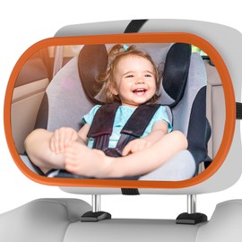 BOEYOS Baby Car Mirror, Rear Facing Car Seat Mirror Safety for Infant Newborn, Easy Assembled, Safe, Secure, Shatterproof, 360° Rotation,Easily Observe the Baby Move,Crash Tested and Certified(Orange)