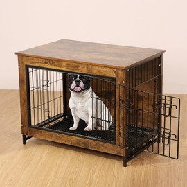 Dog Crate Furniture, Dog Kennel Furniture with Double Door, 32.5" Dog Crates for Medium Dogs with Removable Tray, Brown