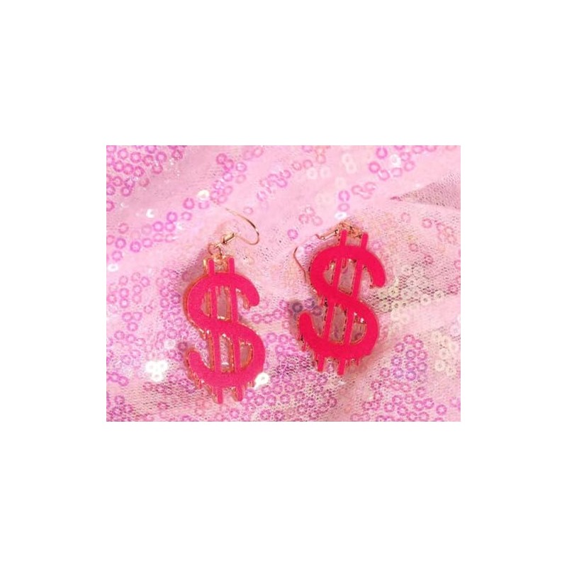 Dollar Sign Pink Gold Drop Earrings Dope Style Boss Lady