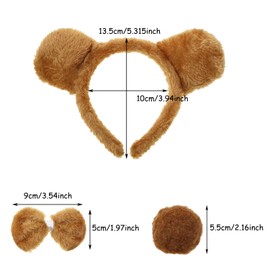 PENTA ANGEL Animal Costume Set 3Pcs Animal Headband Bow Tie Tail Cosplay Accessories for Women Girls Adults (Brown Bear)