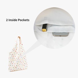 REDSINDA Canvas Tote Bag, Large Capacity Shoulder Bag with Inner Pockets, Foldable Shopping Bag (Colorful Dots)