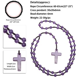 KYEYGWO Crystal Cross Pendant for Men and Women, Religious Prayer Necklaces, Gemstone Pearl Necklace, Catholic Jewellery, Gemstone Crucifix Chains, amethyst, Amethyst