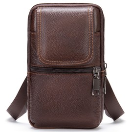Small Leather Shoulder Pouch Men, Cellphone Holster Wallet Case Belt Waist Bag for Man, Travel Belt Loop Messenger Bag Crossbody Satchel Purse with Adjustable Strap Fit for Cash Credit Card Passport