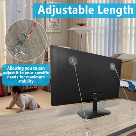 6 Pack Adjustable 50" Stainless Steel TV Safety Straps for Flat Screen, No Drill Anti Tip Furniture Anchors, Furniture Wall Anchors for Baby Proofing, TV Earthquake Straps (Round)