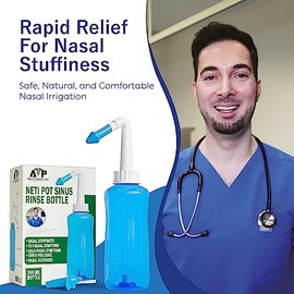 Neti Pot - Botella de enjuague sinusal para alivio natural de los senos nasales, limpiador de lavado de nariz, enjuague a presión para adultos y niños
