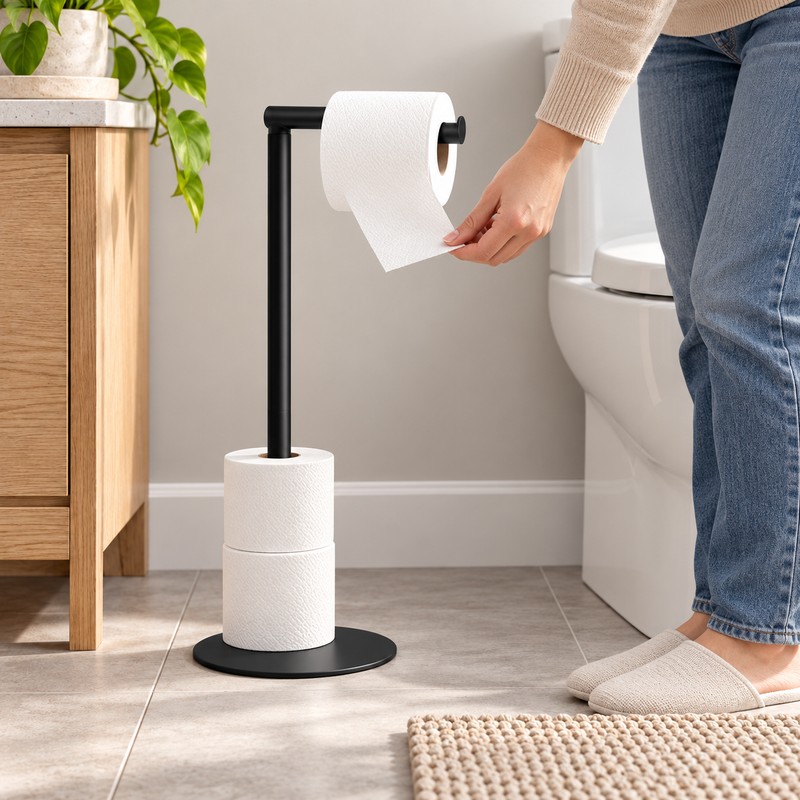 Freestanding Toilet Paper Holder for Bathroom – Modern No-Drill Roll