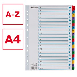 Esselte A4 A-Z Index, Heavy Duty Cardboard with Mylar Reinforced Tabs, Blue/Multicolour