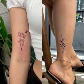 UBICA Large Semi Permanent Tattoo 2 Sheets | Sunflower Design Lasts 2 Weeks, Waterproof & Realistic Floral Tattoos for Women Spine Arm, Non-Reflective, Develops Fully in 48H