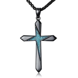 KoyeKei Black Cross Necklace for Men 925 Sterling Silver Turquoise Cross Pendant Necklaces Religious Christian Jewelry Easter Confirmation Baptism Gifts for Women