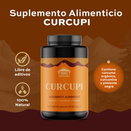 TIBET NATURA - Curcupi 90 Cápsulas De 500 mg c/u - Cúrcuma Orgánica con Curcumina y Pimienta Negra - Suplemento Natural de Calidad - Sin Azúcar