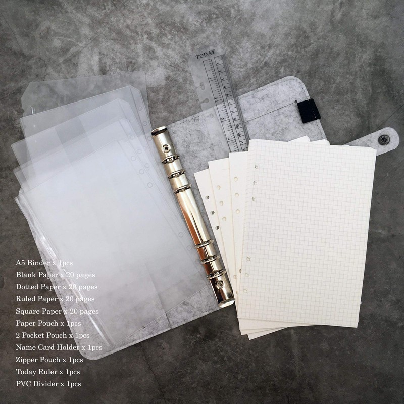 A6/A5, 6 Holes, Felt Cover, Round, Ring Binder, Loose Leaf