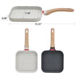 Foorey Home Grill Pan with Lid Non Stick Griddle Pan for Stove Top Indoor Cooking Steak Pan Square Aluminum Skillet Grilling Induction Compatible with Tong Gray 7.48 inches