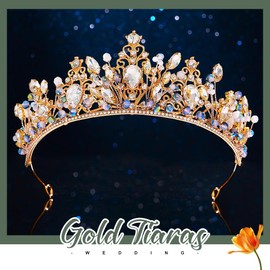 EVILD Gold Rhinestone Tiaras and Crowns Fairy Bridal Wedding Headband for Women