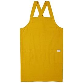 Lep 500101 Habitual Back Cross Apron, Yellow, Plain, Length 28.7 x Width 39.4 inches (73 x 100 cm), Pockets, 100% Cotton, Machine Washable, Women's, Men's, Shoulder Bag, Stylish, Cute, Kitchen,