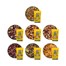 Tiesta Tea Herbal & Rooibos Tea Sampler Dry Flight - Non-Caffeinated, Hot & Iced Tea, Loose Leaf Tea Sample Set with Herbal, Rooibos, Hibiscus & Turmeric Tea, 7 Sample Pouches