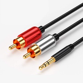 Tianle RCA Audio Cable, 2 RCA Phono Male to 3.5mm Male Headphone Jack Stereo Y Splitter Red and White Aux Lead Compatible with Speaker, DJ Controller, Turntable TV, Hi-Fi Amplifer, 4.95ft