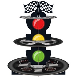 3-Tier Racing Car Theme Cardboard Cupcake Stand, Reusable Round Cupcake Holder for Car Theme Dessert Display Stand Tower Race Car Party Supplies (Race Car)