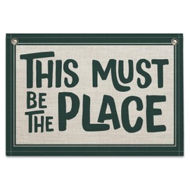 RBAFAO This Must Be the Place Canvas Banner, Linen Wall Art Flag, Vintage Retro Banner Wall Hanging Flag Decor for Home Office Classroom Playroom (GREEN)