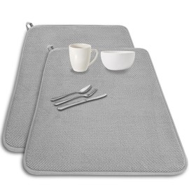 2 Pack Large Dish Drying Mat,24x17 Inch Absorbent Microfiber Dishes Drainer Mats,Dish Drying Pad for Countertops,Sinks,Draining Racks(Gray)