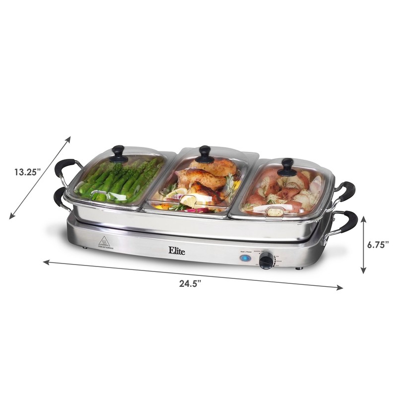 Elite Gourmet EWM-9933 Triple 3 x 2.5 Quart Trays Buffet