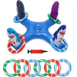 6 Pcs Inflatable Shark Pool Ring Toss Games Toys Floating Row Ring Swimming Pool Game Sets Throwing Game Toys for Kids Adults Summer Pool