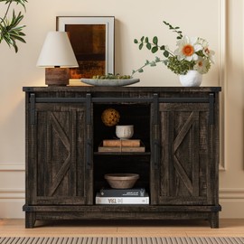 Cube Storage Organizer, Sliding Doors Coffee Bar Cabinet with Storage Farmhouse Sideboard Buffet Cabinet with Adjustable Shelves Coffee Bar for Kitchen Home Office Dining Room