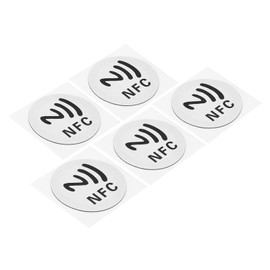 PATIKIL NFC Stickers, 5 Pack NTAG213 Tag Sticker 144 Bytes Memory Fully Programmable Blank Round 30mm/1.2" Dia NFC Tags for Phone, NFC-Enabled Device, White