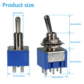 VIBICCK 15PCS SPST Mini Toggle Switch Miniature ON/ON 2 Pin 2 Position Micro Rocker Switches 6A 125V MTS-202(6 Pin ON/ON 15pcs)