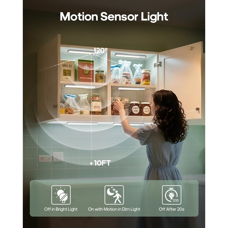 Motion Sensor Light Indoor, 60led Rechargeable Under Cabinet Lighting Wireless,