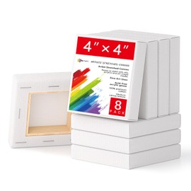 Simetufy Mini Canvas 8 Pack 4x4inch, 5/8''Profile Stretched Canvases for Painting, Triple Primed 100% Cotton Small Square Canvas for Kids and Paint Canvas for Acrylics, Oils