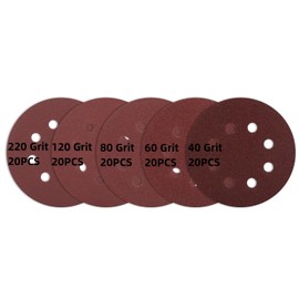 100 pcs Sanding Discs - 5 inch/125 mm, 8 Holes, Hook and Loop Sanding Pads for Random Orbital Sanders,Red Brown-40/60/80/120/220 Grit