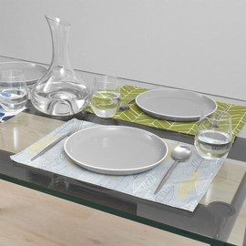 Style Decor W2802300 Placemat, 100% Cotton, Set of 2, Washable, Fabric, 11.8 x 17.3 inches (30 x 44 cm), Standard, Gray, Leaf, Simple