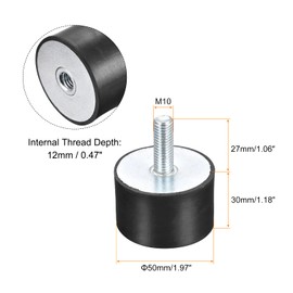 sourcing map Rubber Bearing M10 External / Internal Thread Vibration Insulator Shock Absorber Diameter 50 mm x Height 30 mm Pack of 4