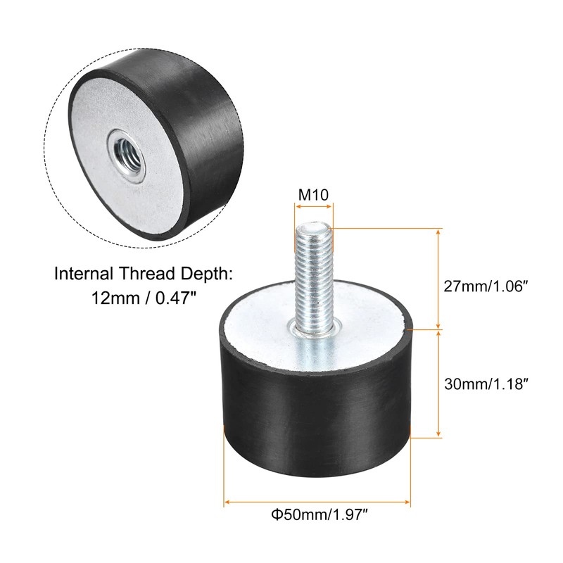 sourcing map Rubber Bearing M10 External / Internal Thread Vibration