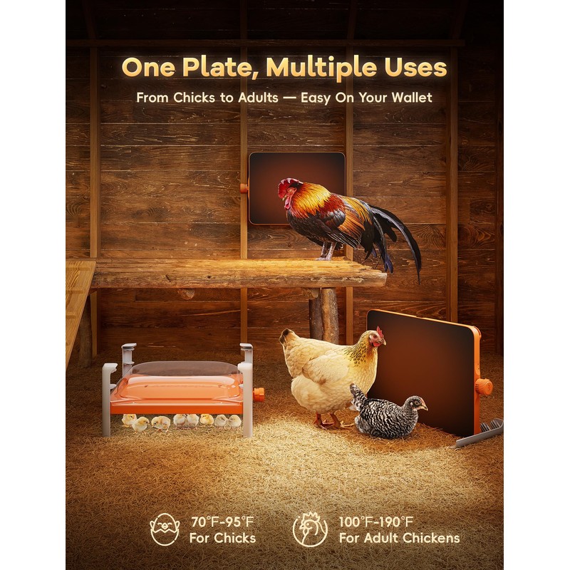 Smart Chicken Coop Heater, 200 Watts Chick Heater Built-in Adaptive