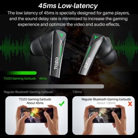 TOZO Gaming Pods Wireless Earbuds Bluetooth 5.3 High Sensitivity Low-Latency