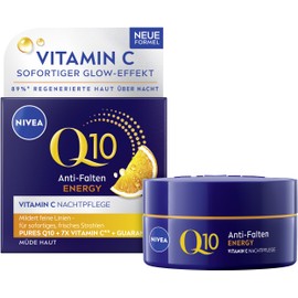 NIVEA Q10 Anti-Wrinkle Energy Vitamin C Night Cream, Moisturising Night Cream with Q10, Vitamin C and Guarana Extract, Firming Face Care for Tired Skin (50 ml)