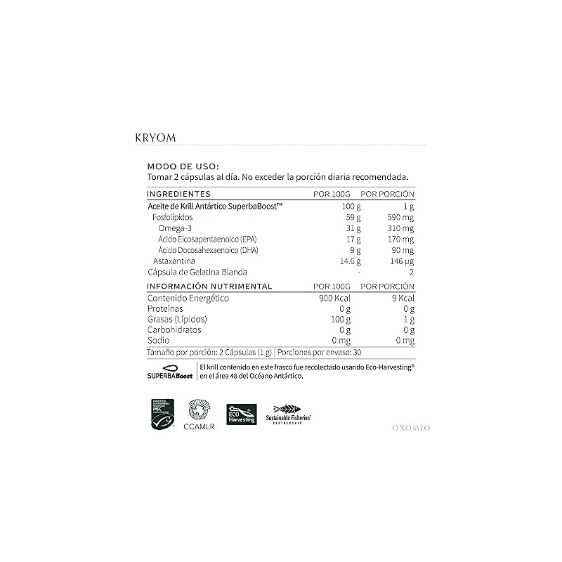 Kryom Oxomio Aceite Krill Puro Cápsulas Omega Epa Dha Astaxantina