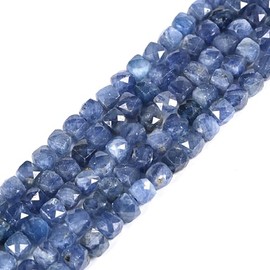 Cuentas sueltas de gemas de cianita natural de 4 mm, facetas cúbicas cuadradas, 16 pulgadas para hacer joyería DIY