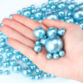 Jadive 200 Pieces Pearl Beads for Vase Filler Centerpieces, No Holes Pearl Makeup Beads for Wedding Holiday Party Home Brushes Holder Decor, 10/14/20/30 mm(Baby Blue)